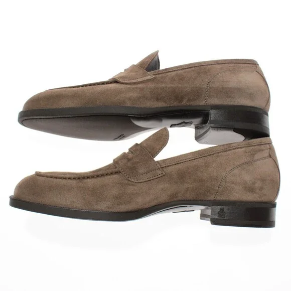 Di Bianco NWB Miseno Cashmere Suede Penny Loafers Size 41.5 (US 8.5) Bark Brown